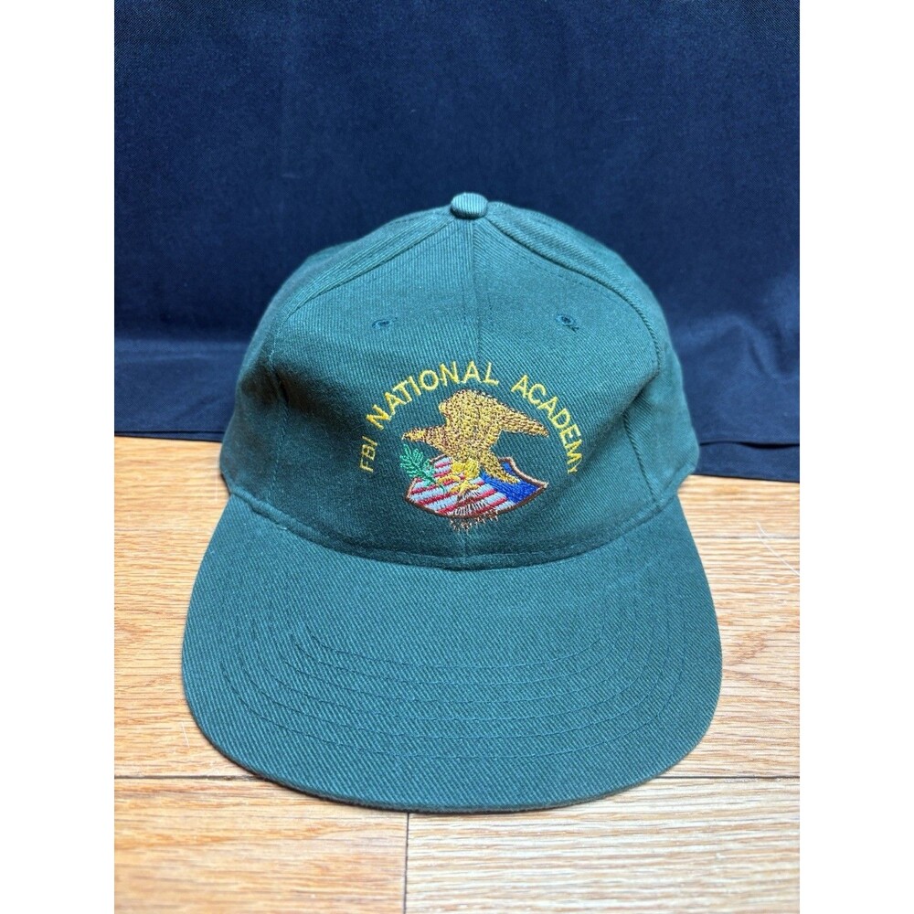 Vintage FBI National Academy Hat Cap Adjustable Snap Back Trucker Green